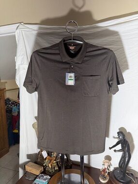 Van Heusen Dark Brown Short-Sleeve Polo with Chest Pocket